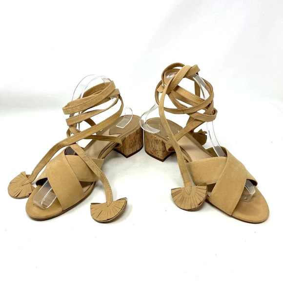 Brian Atwood Astor Camel Nubuck Lace Up Tie Sandals Size US 8.5 - Picture 3 of 10